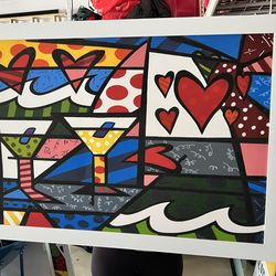 Large Britto Inspired Pop Art Canvas Set – 3 Framed Prints 39.75” x 28”