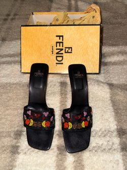 Authentic Fendi Zucca Beaded Slide Heels Made in Italy