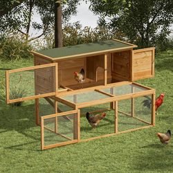 Outdoor Chicken Coop with 3 Access Areas, Outdoor Hen House with Slide-Out Tray, Weatherproof Poultry Cage, Rabbit Hutch, Wood Duck House