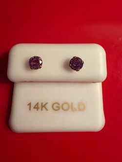 14K Gold Purple Moissanite Stud Earrings