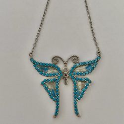 🦋925 Silver butterfly enamel turquoise necklace