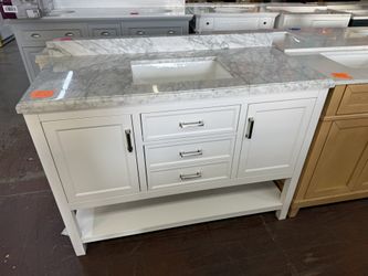 Everett 49 in. Single Sink White Bath Vanity with White Carrara Marble Top