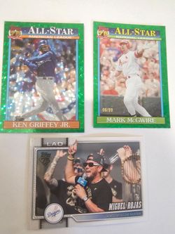 Miguel Rojas Gold Mirror Variation, Ken Griffey and Mark Mcgwire green crackle