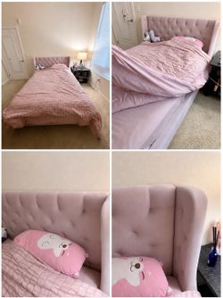 [Price down!] Full size pink velvet bed flame + mattress