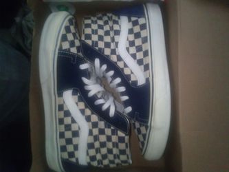 Vans Sk8 Hi Dress Blue and True White Checkerboard Men's Size 10