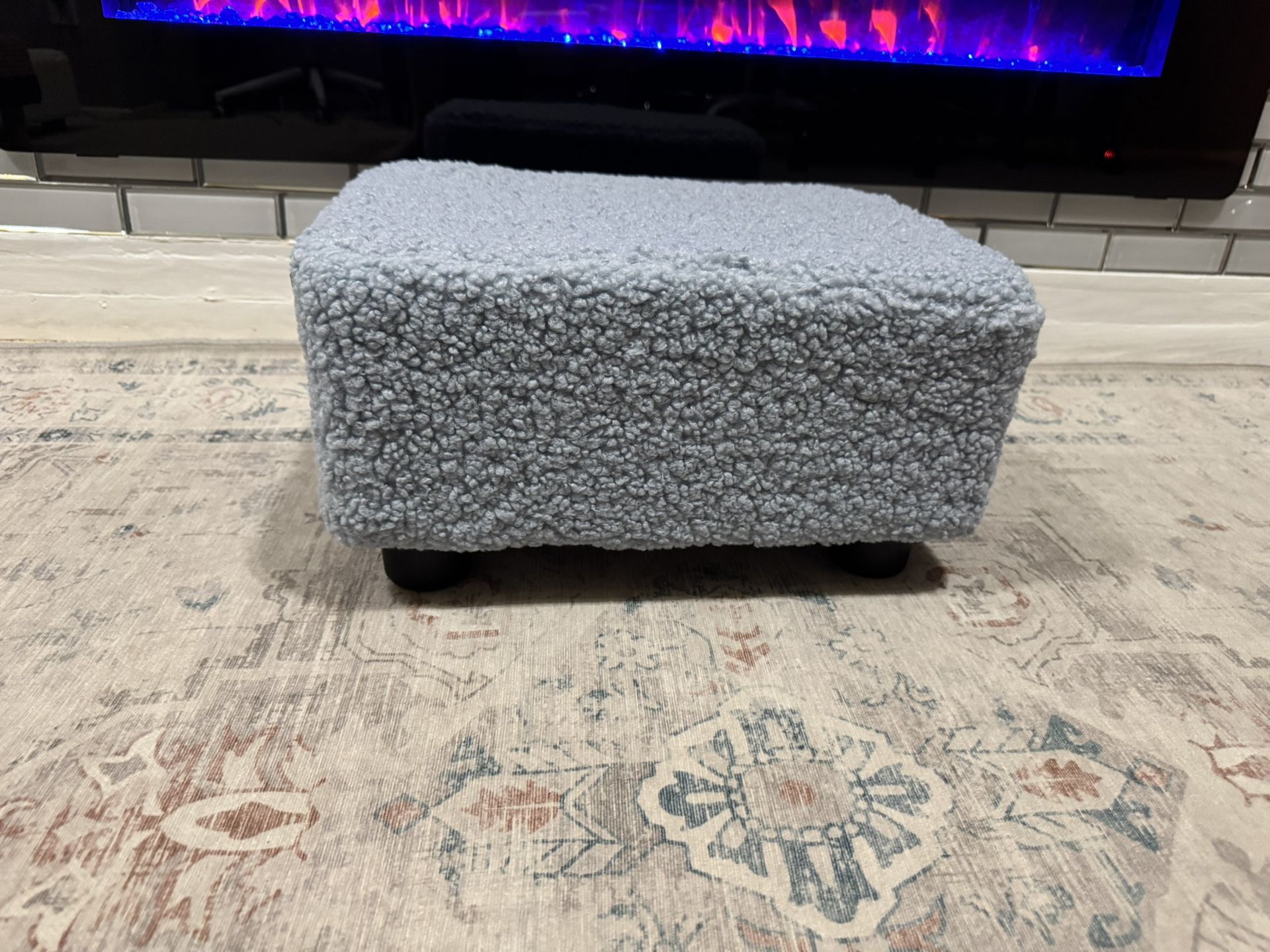 Blue Furry CAROLMADE Small Foot Stool Ottoman 11"D x 15.4"W x 8.3"H