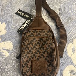 True Religion Brown Tan Sling Crossbody Bag Men's Farro II TR104445 Faux Leather