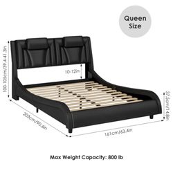 Queen size Low profile bed frame with LED light 