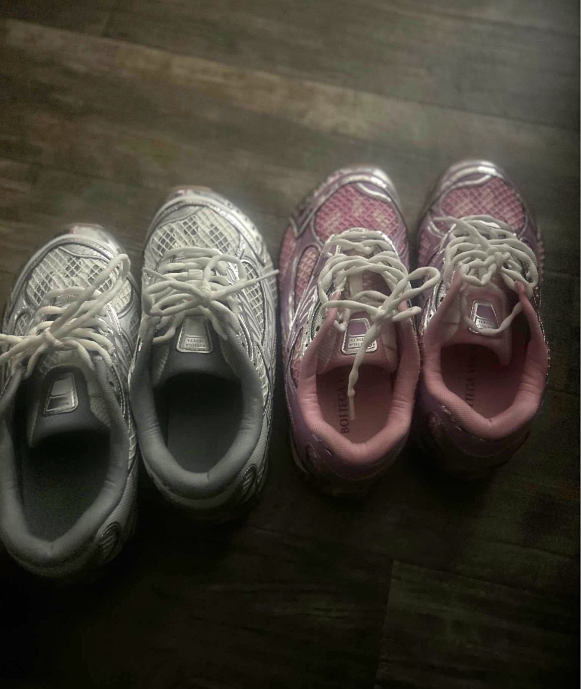 Pink And Silver Bottegas Hit Me