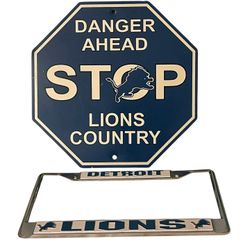 Detroit Lions license plate, frame, and wall decor