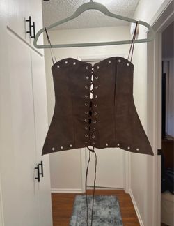 Brown Faux Suede Lace-Up Corset Top 🤎