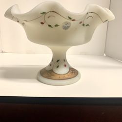 Fenton satin twining ruffled artist signed compote