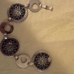 Vintage Taxco 8 Inch Sterling Silver dom Bracelet Sun/Aztec