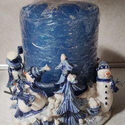 WINTER SNOWMAN PILAR CANDLE RING WITH CANDLE INCLUDED