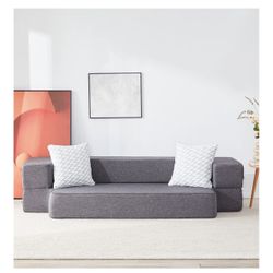 Floor Sofa Bed, Fold Out Couch Bed with 2 Pillows & Washable Cover Convertible Sleeper Folding Sofa Mattress for Living Room, Guest, Playroom 8inches,