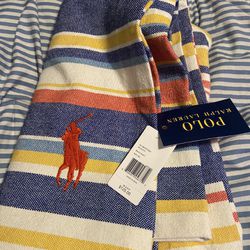 Authentic Polo Ralph Lauren 100% Cotton Beckwith Striped Blue Beach  Blanket 60x60” $125