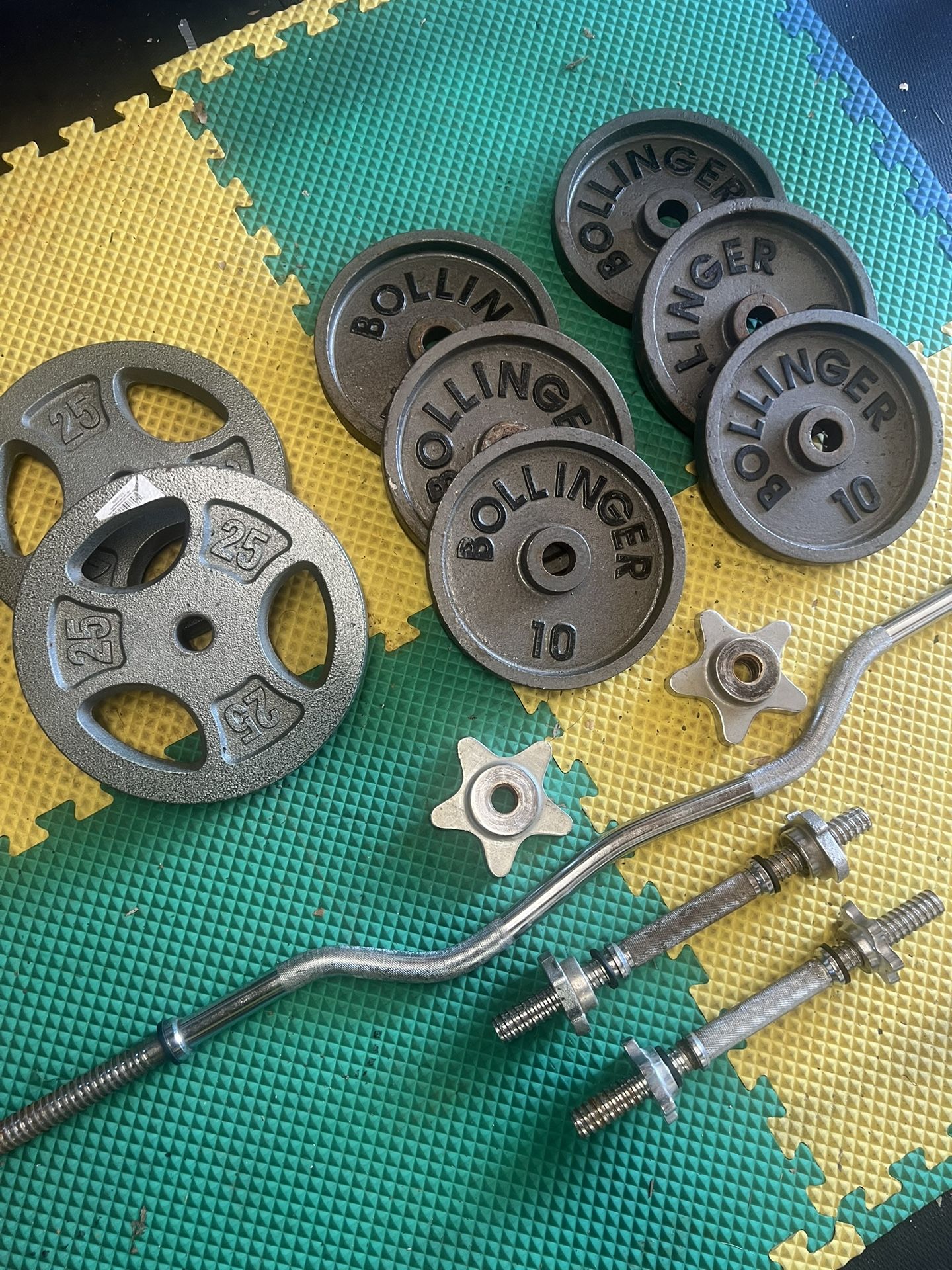 1 Inch Standard Weight Set With Curl Bar And Dumbbell Handles