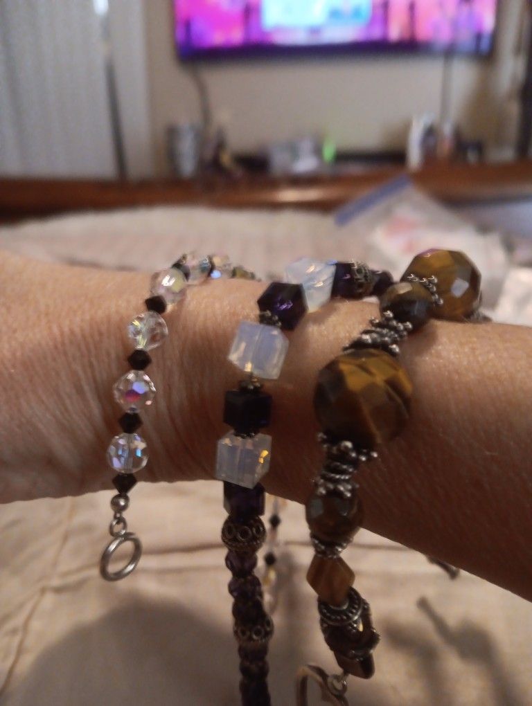 3 Swarovski Crystal Sterling Silver Bracelets $40 OBO