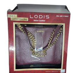Lodis Emily Italian Leather 5 in 1 Convertible Bag -Wine- Brand New