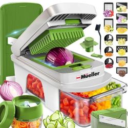 Mueller Pro-Series All-in-One, 12 Blade Mandoline Slicer for Kitchen, Food Chopper, Vegetable Slicer and Spiralizer, Cutter, Dicer, Grater, Kitchen Ga