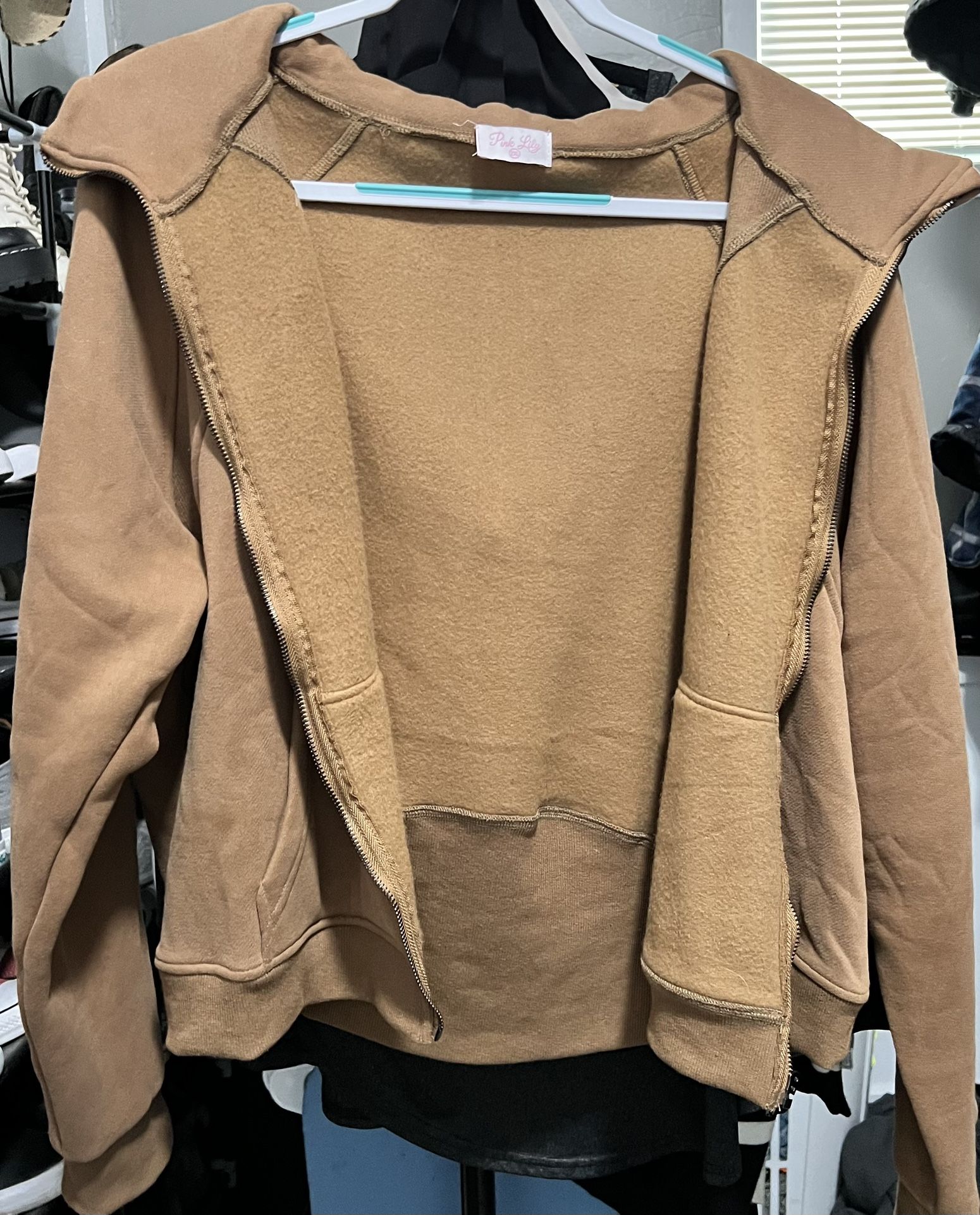 Pink Lily Cropped Zip Up Hoodie
