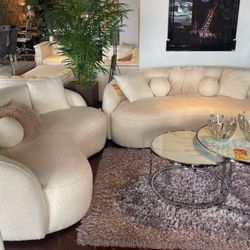 Bonita Ivory Boucle Sofa & Loveseat    Living Room Set 