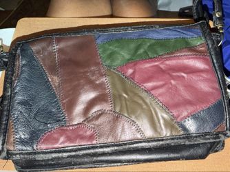 Set of 2 Vintage Genuine Leather Patchwork Bags Crossbody Purse & Pouch
