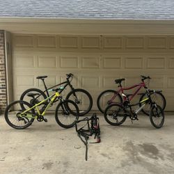 Specialized and cannondale set of mountain bikes plus 3 car rack