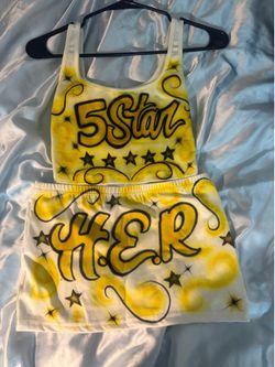 5Star/Her Customized Yellow spray painted 2 piece set