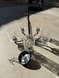Modern Matte Black 5-Light Chandelier – Seeded Glass & Bulbs Included