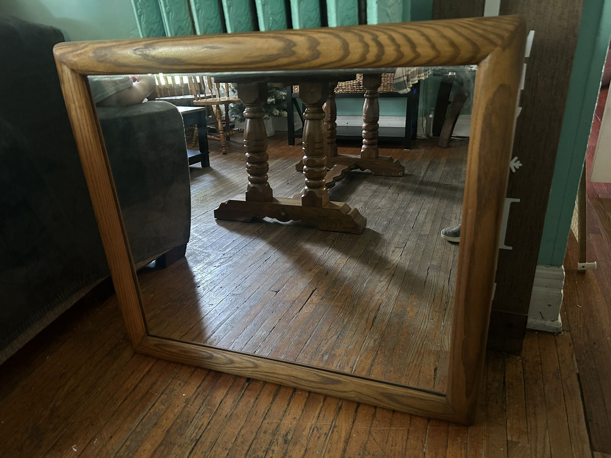 Vintage 1966 Wood Mirror Great Condition 30” X 34”
