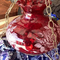 Antique Hanging Lamp 20”wide, Chandelier Hanging Crystals