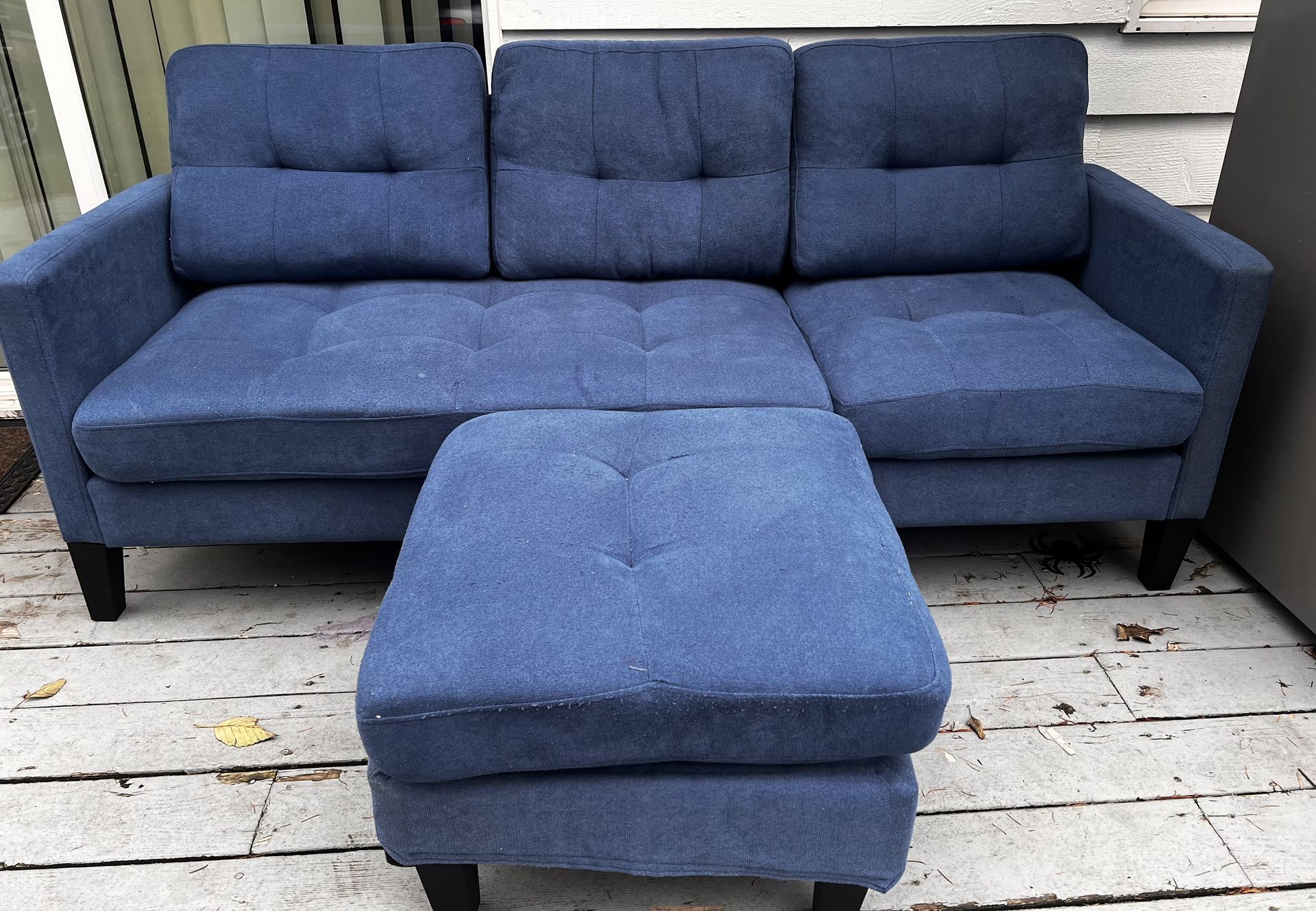 Blue 3-Seater Sofa + Matching Ottoman