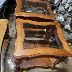 Wooden Tables with Glass Pieces 