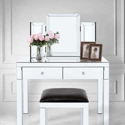 New Silver Mirrored Console Table Vanity Table Desk, Mirror And Stool 