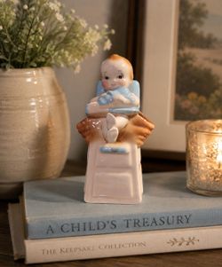 Vintage planter, Mid Century Japan Style Baby in High Chair Figurine Ceramic Decor
