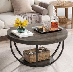 Tribesigns Round Coffee Table, 31.7" Wooden 2-Tier Circle Coffee Table with Storage Shelves, Gray 🌱