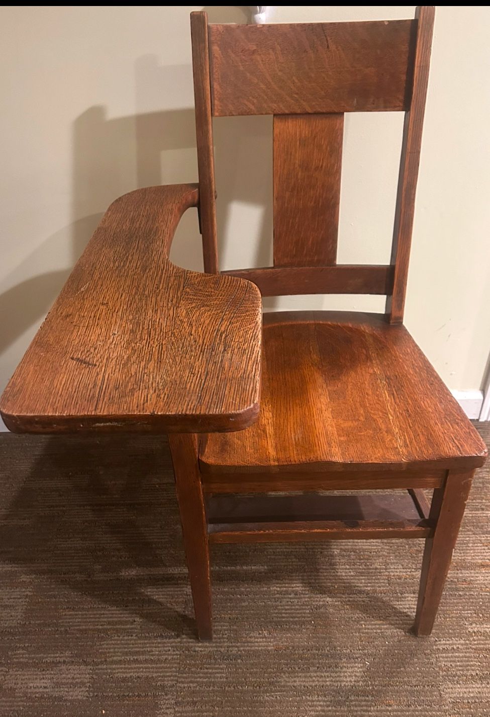 Vintage Antique Student Mission Oak Wood School Chair & Attached Desk