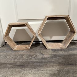 Two Honeycomb Wood Floating Shelves