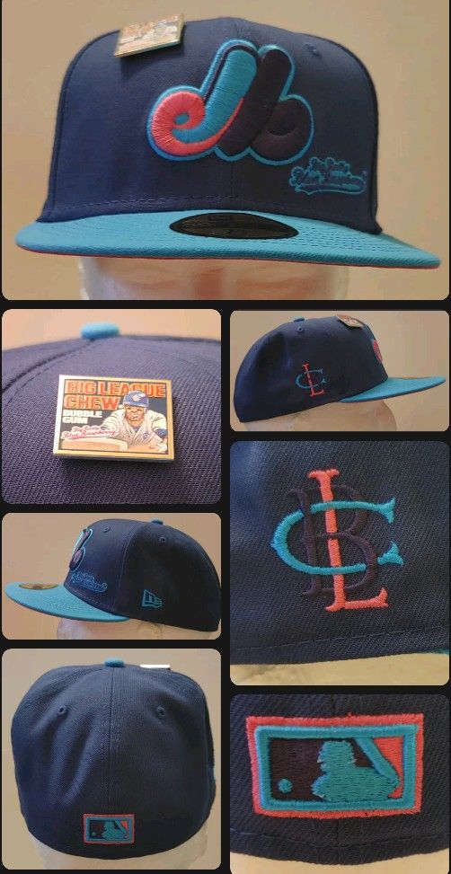 Montreal Expos Size 7 1/8  New Era 59FIFTY "BIG LEAGUE CHEW" BIG RALLY BLUE RASPBERRY HAT (NWT)