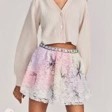 Love Shack Fancy Kezia Multi Tie Dye Lace Sequin Dress Mini Skirt RTV $325 sz 10, NWT