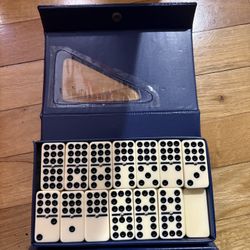 Vintage double nine professional dominoes with metal pin set of 55 vinyl case in Miami. 