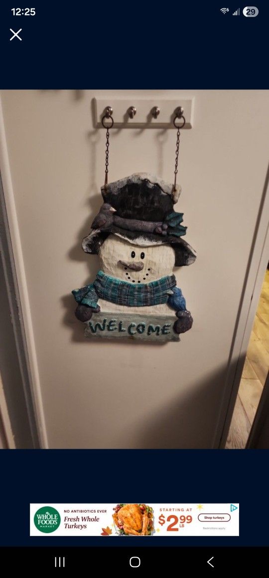 Snowman Real Wood Christmas Hanging Art