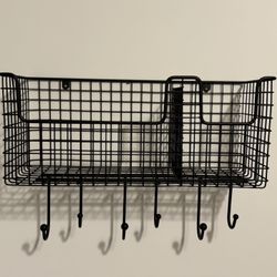 Metal Wall Basket With Hooks 