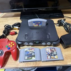 Nintendo 64 N64 Console System Bundle W/Red Controller & 3 Games Wires Bundle   The product is a Nintendo 64 N64 Console System Bundle, which includes