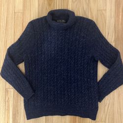 Brooks Brothers Italian Yarn Cable Knit Navy Blue Turtleneck  100% Wool Medium