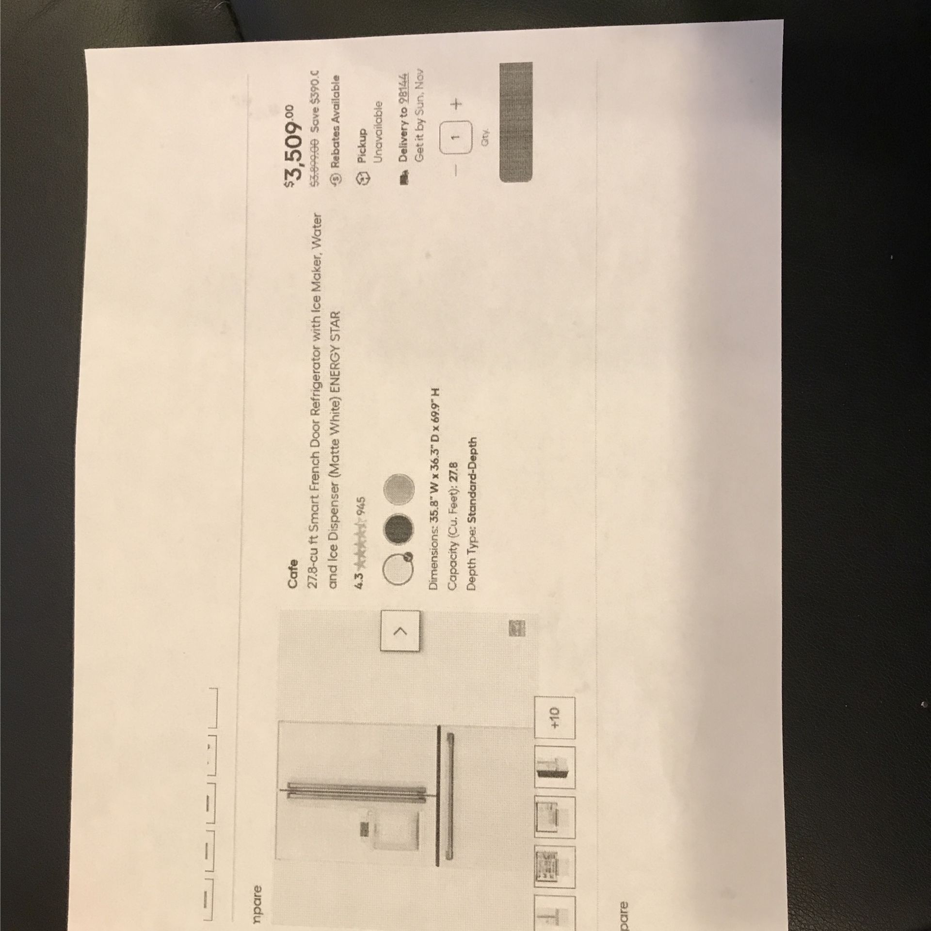 G.E cafe white Standard Size Refrigerator New In Box