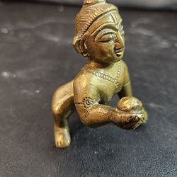 Brass Hindu Bala Krishna Crawling Child Statue Figurine Sculpture Hinduism Art