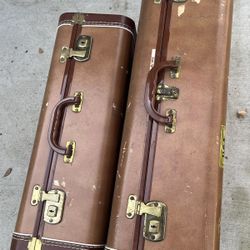 Pair of Vintage Brown Suitcases Luggage w/Keys