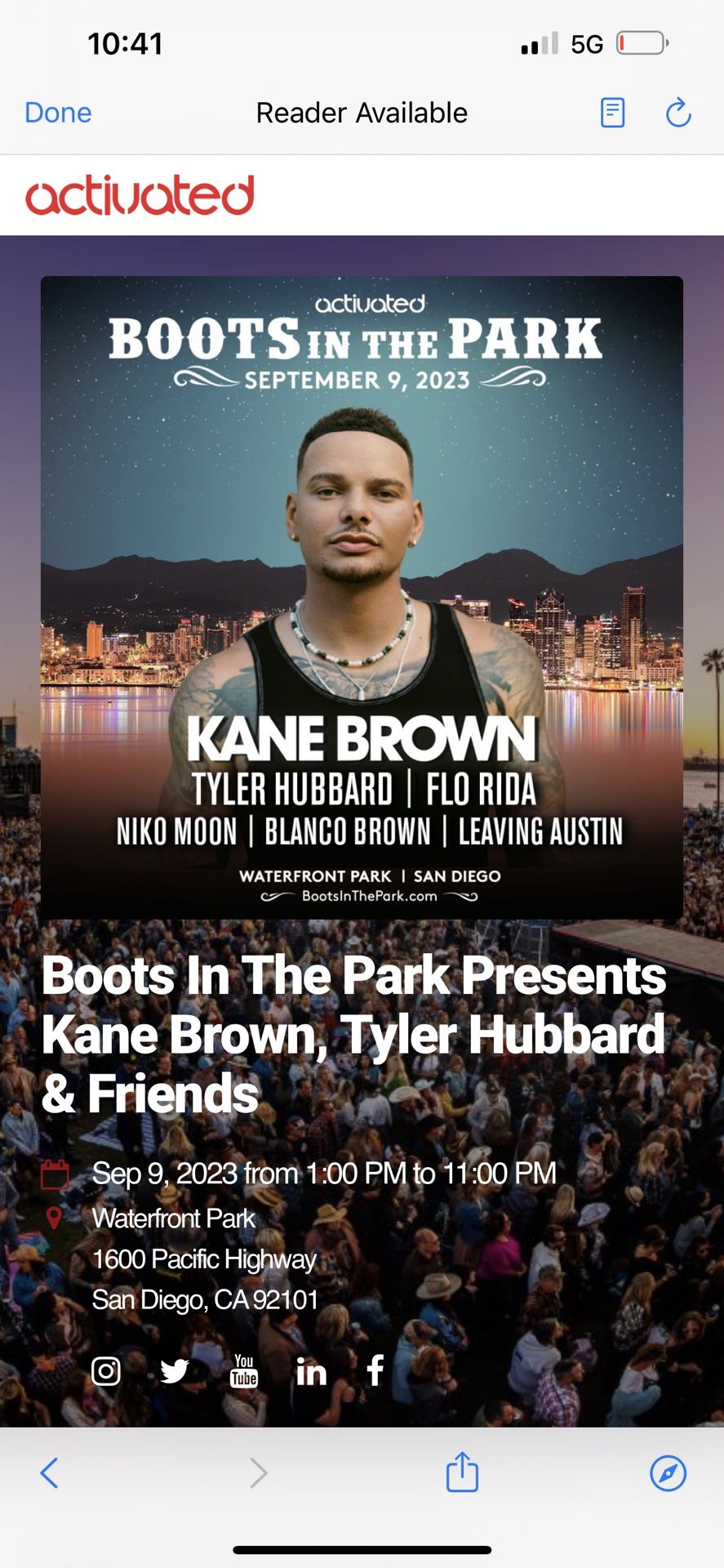 Boots In The Park Ticket